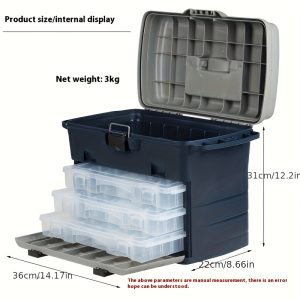 Multi-Functional Portable Tackle Storage Box with Built-In Bait Box and Strap, Sports Style Solid Color, Lock Closure, Normal Waterproof, ABS Material for Outdoor Travel Camping Fishing Gear and Accessories Organizer