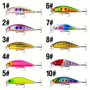 10-Piece Minnow Fishing Lure Set 2.17inch, 6.4g Hard Bait Crankbaits for Freshwater and Saltwater, ABS Material - Multi-Species Hooks for Redfish, Bass, Muskellunge, Catfish, Trout, Mackerel, Snapper, and More