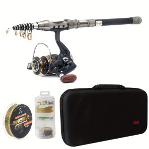 Fishing Pole Kit 1.8Mu002F5.9FT Or 2.1Mu002F6.89FT, Carbon Fiber Telescopic Fishing Rod And Reel Combo With Spinning Reel, Line, Bionic Bait, Hooks And Carrier Bag, Fishing Gear Set For Beginner Adults Saltwater Freshwater