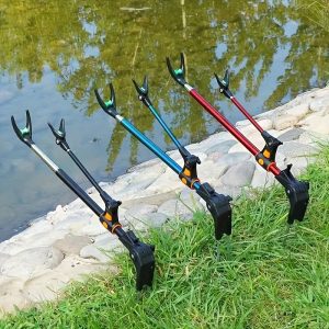 Adjustable Fishing Rod Stand for Shore Fishing: 180-Degree Swivel, Ground Mount, Outdoor Fishing Gear Support