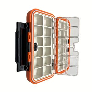 Orange PP Material Fishing Tackle Storage Box with Transparent Lid, Waterproof Fishing Gear Organizer, Hook and Bait Box with 16 Compartments - 1 Pack